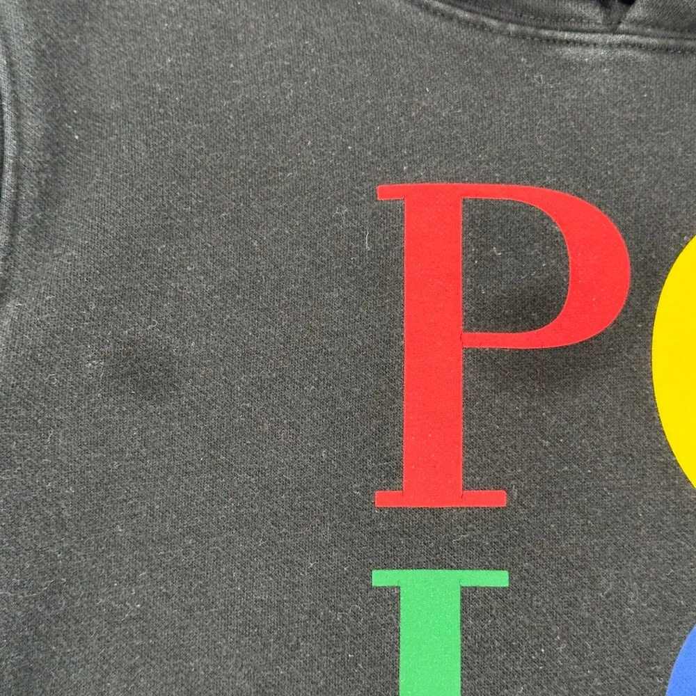 Polo Ralph Lauren Boys Black Multi Color Logo Hoodie Sweatshirt Size M 10-12